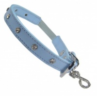 Leather Diamante Long Cat Collar by Puchi - Blue